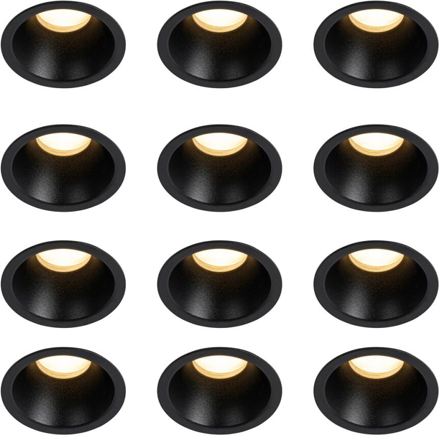 QAZQA Lot de 12 spots encastrés modernes noirs Noir 7x8x7cm
