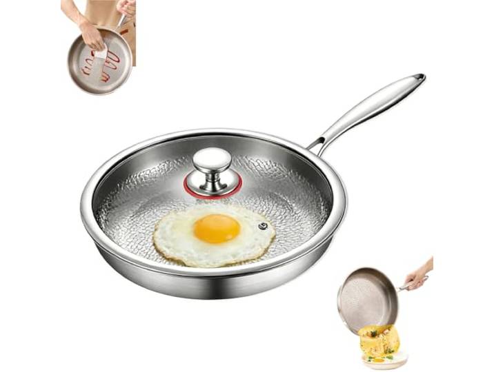 YBOEG Kovali Titan Bratpfanne mit Deckel, Kovali Non Stick Titanium Frying Pan, Scratch-Resistant Titanpfanne 26/28/30/32 cm, Titan Pfanne Unbeschichtet für Die Küche Kochen (Mit Deckel,32cm)