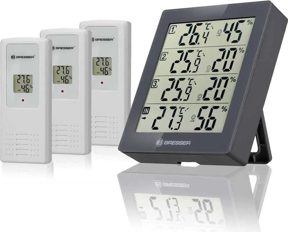 Bresser Weerstation Temeo Hygro Quadro, 4-delig, grijs/wit, Breedte: 12 cm