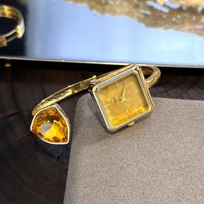 Inspire Select Glamour Gem Square Open Bracelet Women's Quartz Watch gold