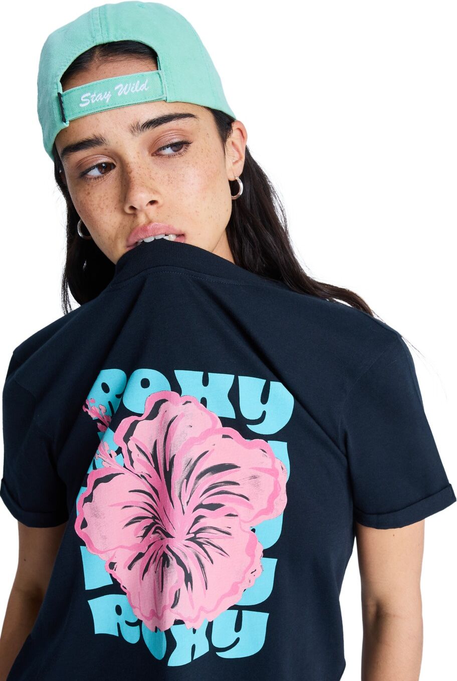 T-Shirt ROXY "Oceanregular Poster", Damen, Gr. XXS, schwarz (anthrazit), Obermaterial: 100% Baumwolle., Shirts T-Shirt