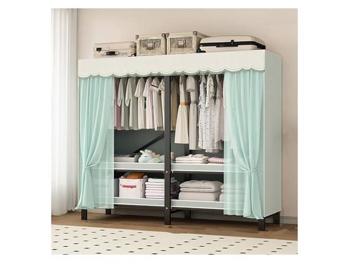 MmcdylyhEU Faltbarer Tragbarer Kleiderschrank Mit Abdeckung, Metall-Kleidungsorganisator for Schlafzimmer, Kleiderständer for Aufhängen Von Kleidung(Green,190cm/74.8inch)