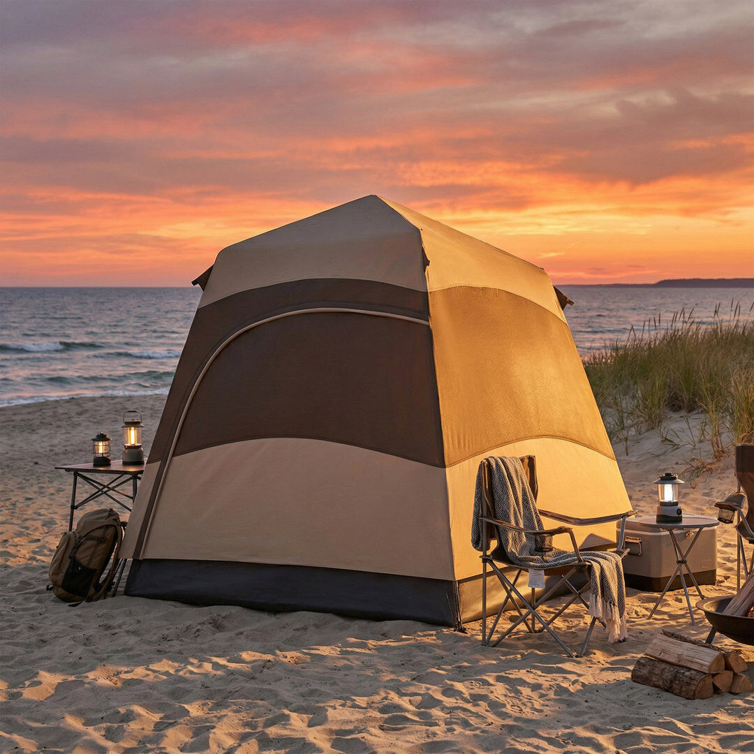 Outsunny Double Layer Instant Pop Up Tent with Rainfly 3 Person Brown/Khaki 3 Person