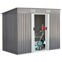 COSTWAY Metall‐Geräteschuppen 238x131x181 cm, verzinkter Stahl mit Doppelschiebetüren & 4 Belüftungsfenstern, wetterfest abschließbar, Anthrazit‐Weiß