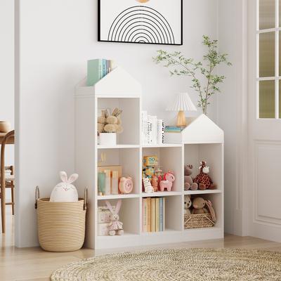 Yun 7-Cubby Kids Bookshelf Toy Storage Organizer Playhouse Cabinet Shelf Wooden Cubby Storage