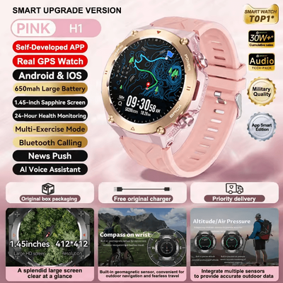 Inspire Curations Xiaomi Style GPS Sports Smartwatch With Bluetooth Call & 650mAh Long Battery pink