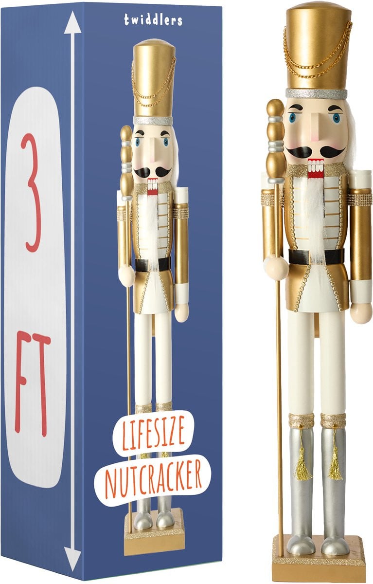 The Twiddlers Grote Houten Notenkraker Kerstfiguur - Goud - 90 cm