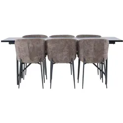 Ebuy24, Essgruppe, Astrid Essgruppe Esstisch schwarz 6 Stühle Bouclé braun. (MDF)