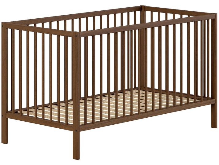 Babybett VIPACK DINO, ideal für Ihr Kinderzimmer, Made in Europe, Buche massiv , buche nussbaum farbig, H:84,4cm L:144,4cm T:75,5cm, Massivholz, Babybetten, Babybett, 70/140cm, 3-fach höhenverstellbar, umbaubar, Buche Nussbaumfarbig