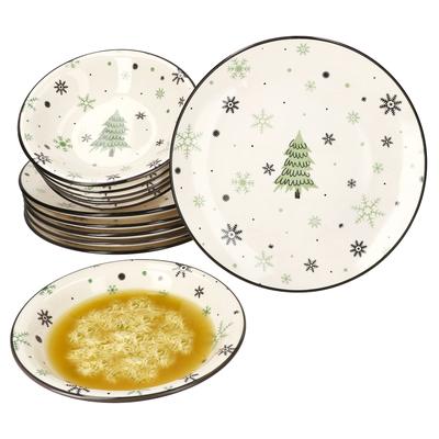 12tlg Tafelservice Weihnachtsbaum 6 Personen Essteller Suppenteller Weihnachten