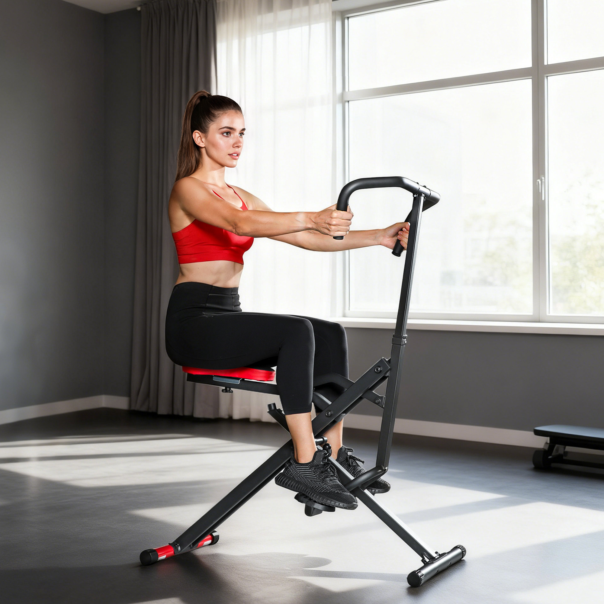 Sportnow Macchina Total Crunch Pieghevole con Seduta Regolabile, in Metallo e Plastica, 57x105x115 cm, Rosso   Aosom Italy