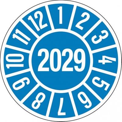 König Werbeanlagen Dreifke® Jahresprüfplakette blau/weiß 2029 - 35 mm Folie selbstklebend