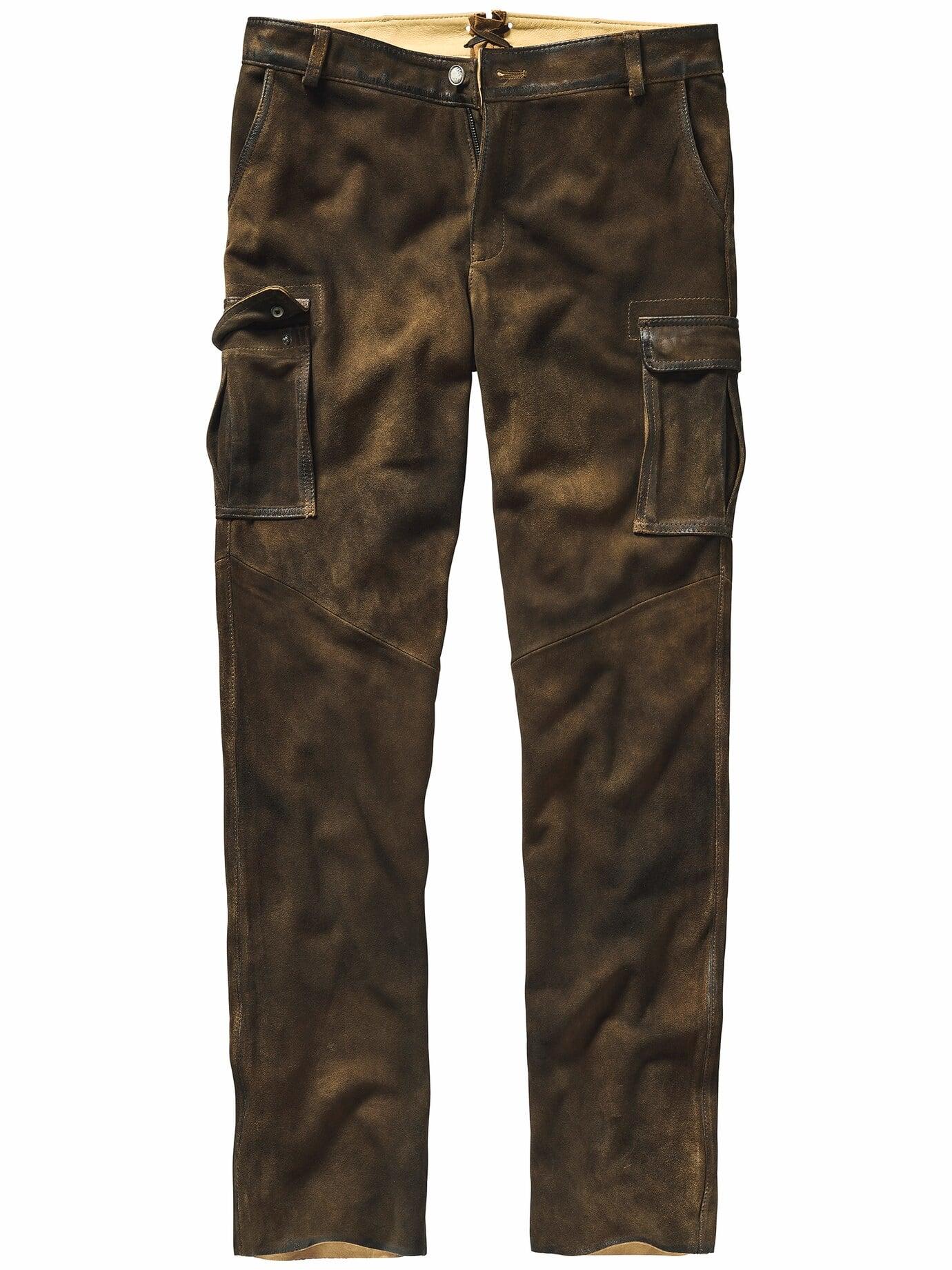 Mey & Edlich Herren Kernige Cargo-Lederhose Braun 100 % Ziegenvelours
