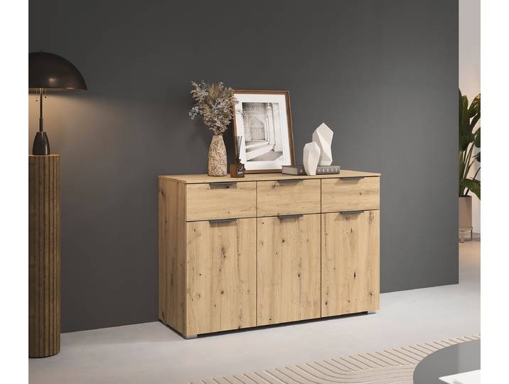 Commode avec portes 120cm Bois/Imitation chêne Artisan Gris