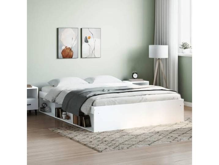 DJEKA Bett 150x200 mit lattenrost Holz Bettgestell 150x200 Holz Holzbett 150x200 Doppelbett mit 6 Fächer-Weiß-150 x 200 cm