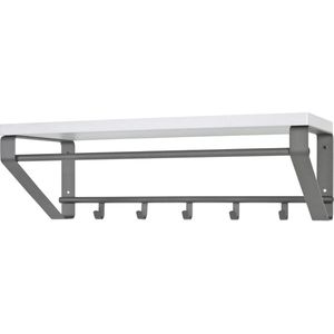 Haku-Möbel Wandgarderobe 13845, Metall, 70 x 23cm, mit Kleiderstange & 5 Haken, anthrazit / weiß