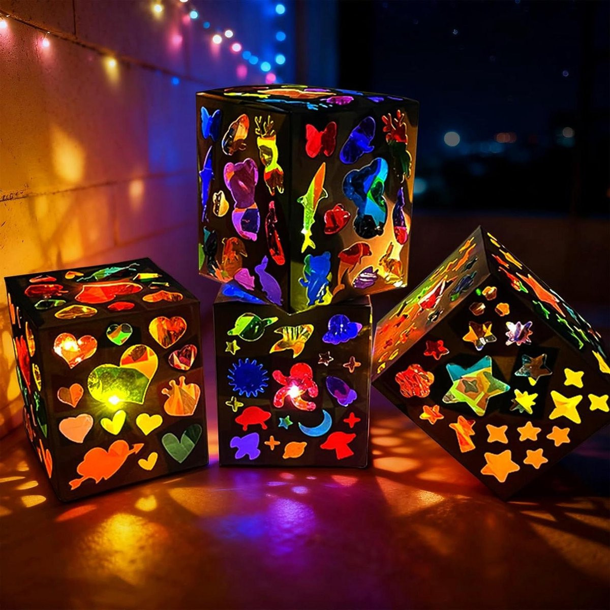 Lantaarns Knutselset voor kinderen - Maak 4 multicolor lantaarns met glas-effect