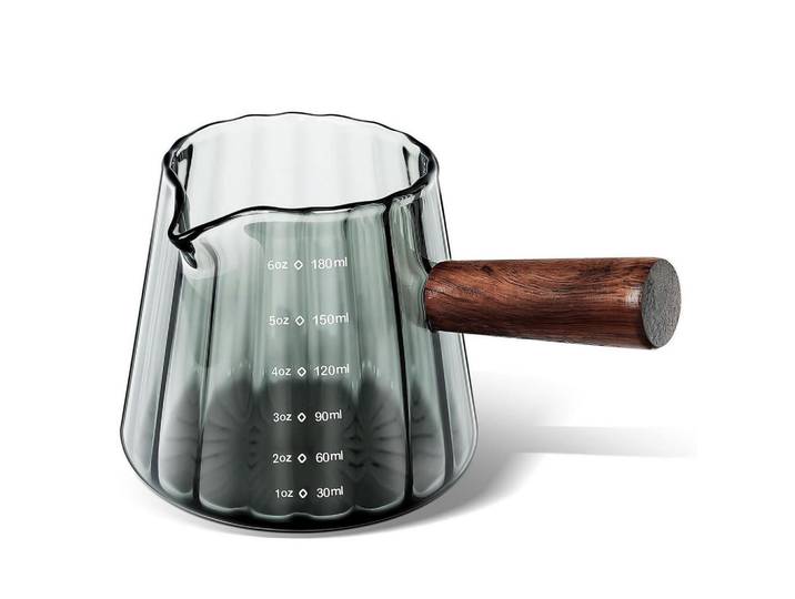 Messbecher Glas mit Holzgriff 180 ml, Grau, Backen & Backzubehör, Messbecher