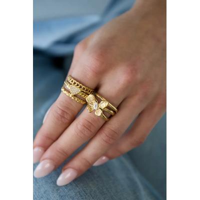 Fingerring ADELIA´S "LIVAYA", goldfarben, Fingerringe, Damen, verstellbar, Edelstahl, Fingerring, Trendig mit plastischer Blüte und Strasssteinen im Zentrum