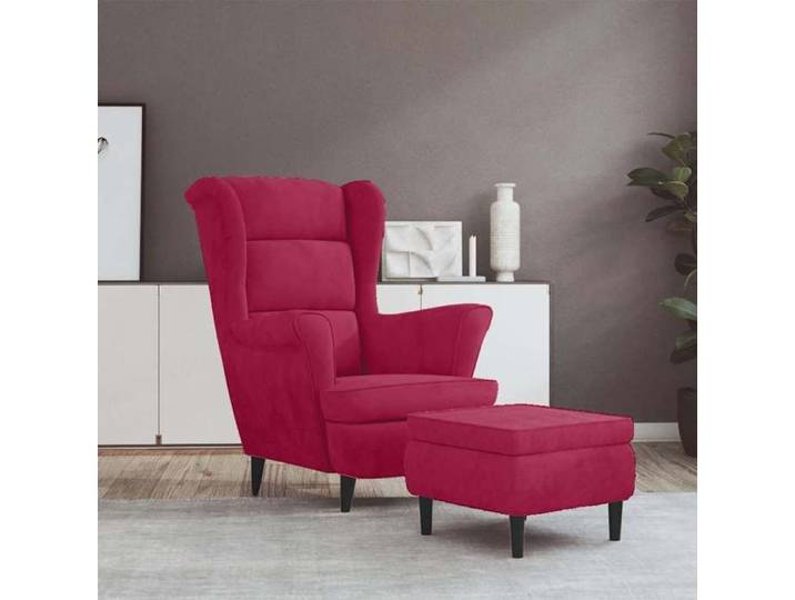 Fauteuil à oreilles avec tabouret bordeaux velours 3115936