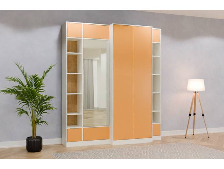Garderobenschrank nach Maß - RAL 1017 Safrangelb - 253x220x58cm - Individuell konfigurieren
