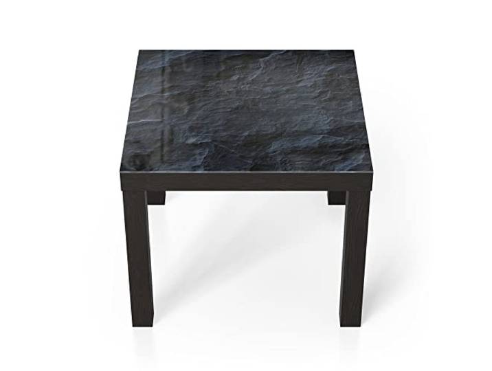DEQORI Glastisch schwarz klein 55x55 cm Motiv Schieferfassade ausgefallener Beistelltisch aus Glas Hochglanz Couchtisch fürs Wohnzimmer moderner Couch Tisch mit Design