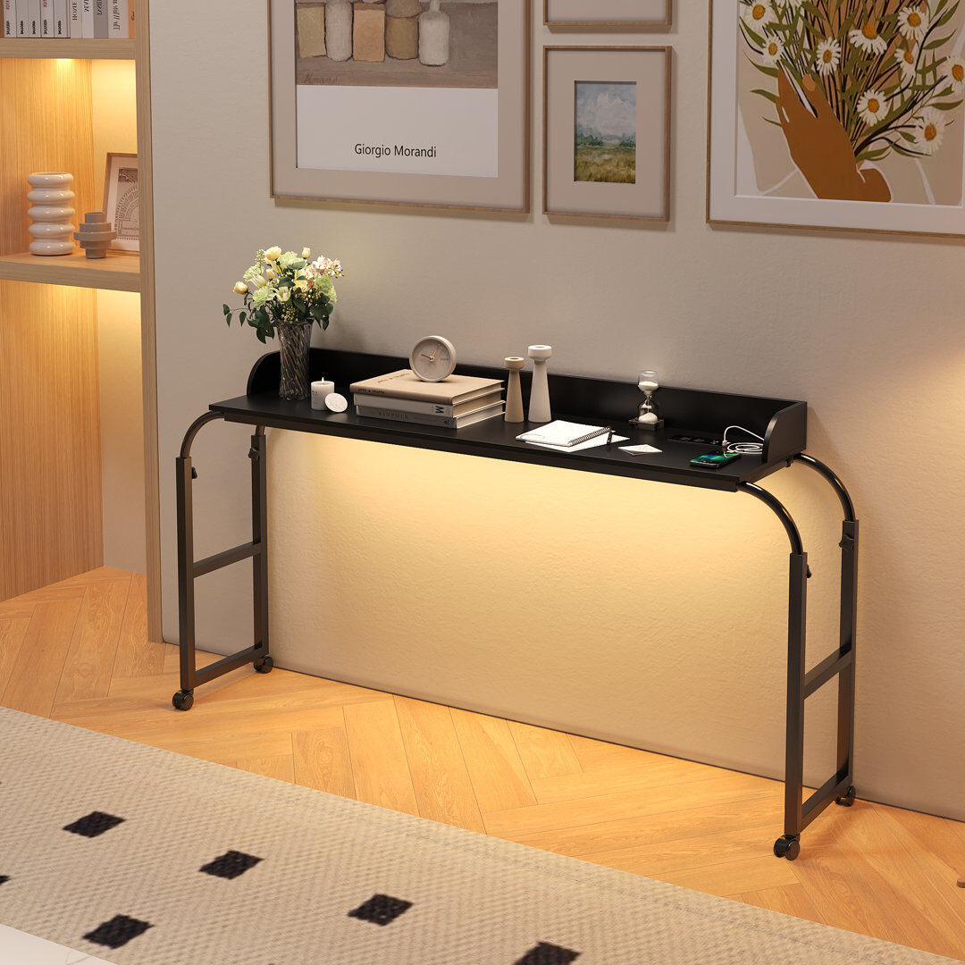 Metro Adjustable Height Iron Drafting Table with Built-In Electrical Outlet Black 220cm W X 55cm D