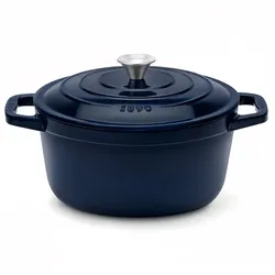 La Fonderie 1890 Runder Schmortopf ALMA22 aus emailliertem Gusseisen 22 cm, Fassungsvermögen 3,3 L, Marineblau