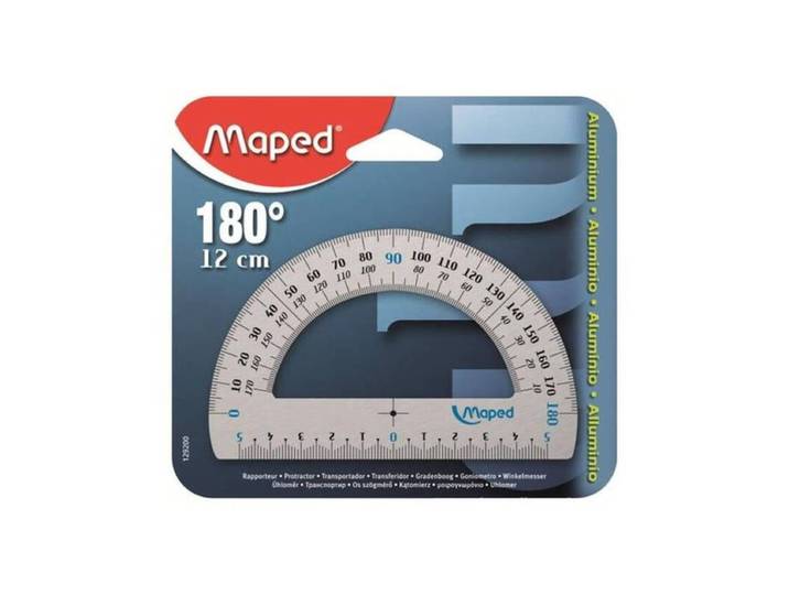 Maped Rapporteur demi-cercle en aluminium – 180 degrés, 120 mm, aluminium anodisé, emballage blister