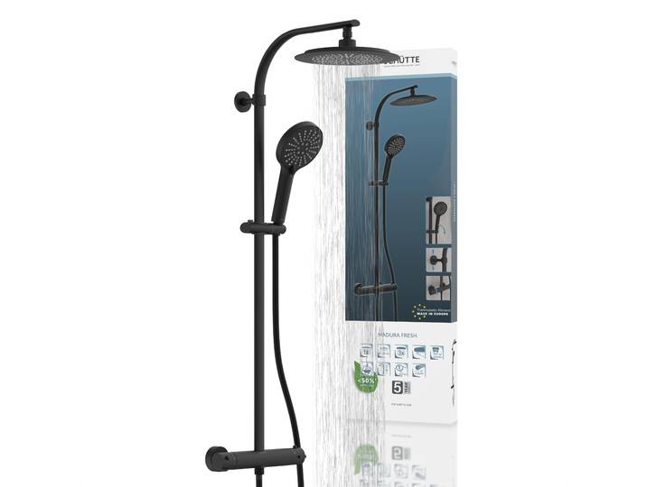 Duschsäule SCHÜTTE MADURA FRESH , schwarz (schwarz matt), H:101cm, Brausegarnituren, Duschsäule, inkl. Wasserspardichtung, Sicherheitssperre, Antikalk, höhenverstellb.