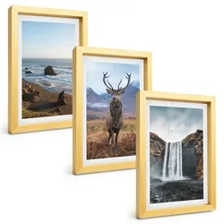 BILDER SET 3er Set - 20x30 cm Goldrahmen - Berglandschaften mit einem Wasserfall