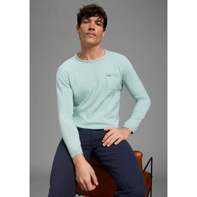 Rundhalspullover BRUNO BANANI, Herren, Gr. L (52/54), grün meliert, Strick, Obermaterial: 50% Baumwolle, 50% Polyacryl, meliert, regular fit normal, Rundhals, Pullover Rundhalspullover, aus Baumwolle, mit Rundhalsausschnitt, Langarm, melierte Optik