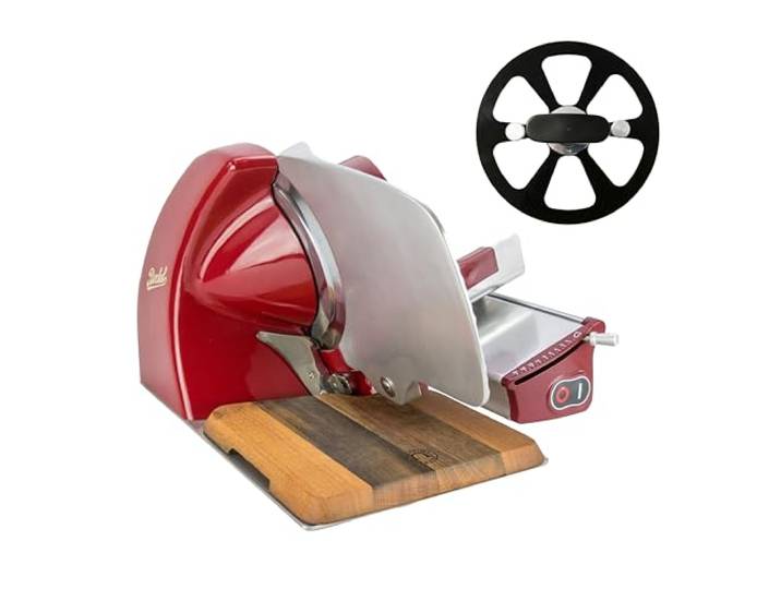 Berkel Aufschnittmaschine – Schneidemaschine Home Line 250 Plus Rot – Neues Modell + 100% handgefertigtes Schneidebrett