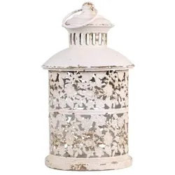 Chic Antique Runde Laterne mit Blumenmuster, H28/D15,5 cm, antique creme