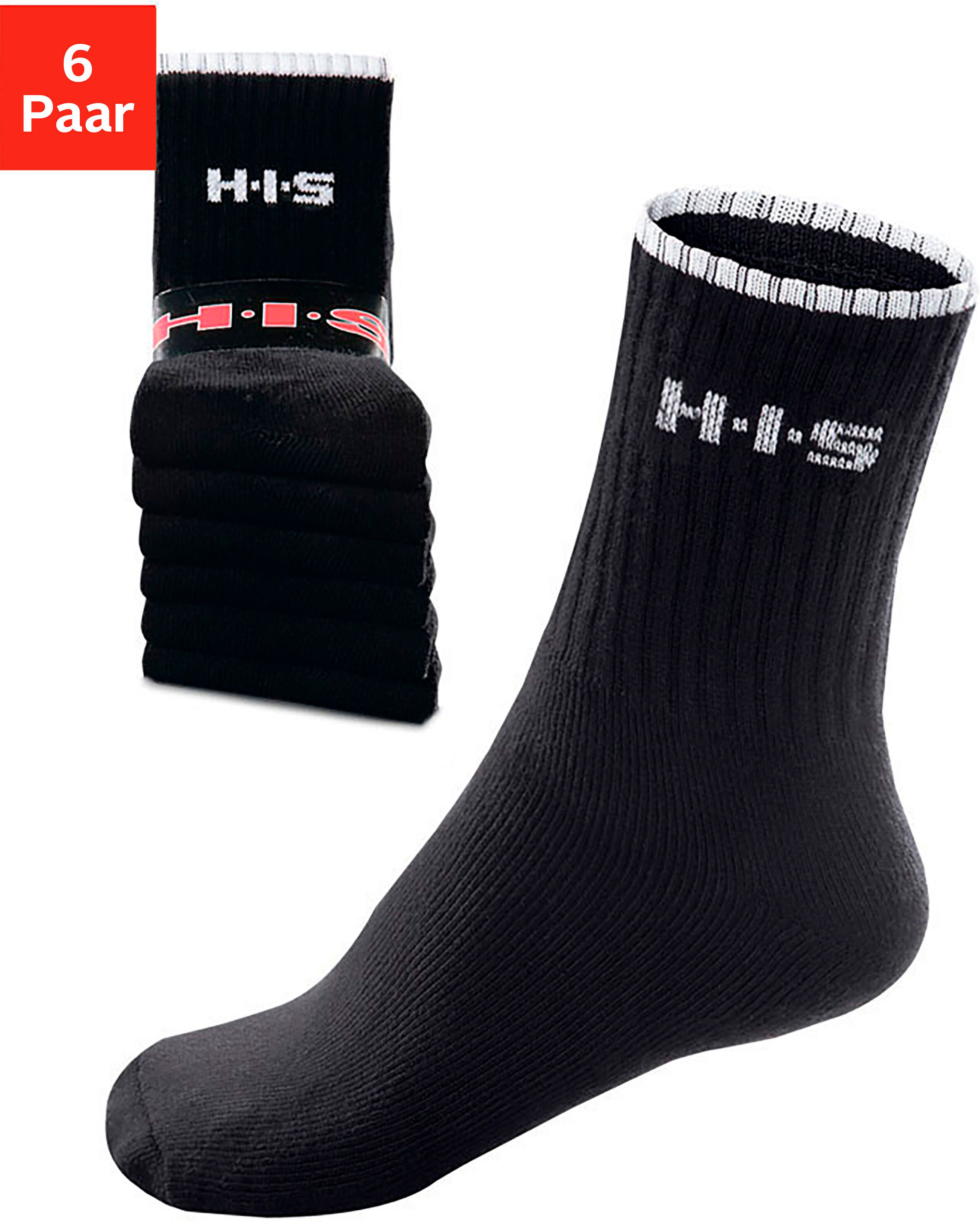 Sportsocken H.I.S "Tennissocken Damen Herren Laufsocken", Damen, Gr. 39-42, schwarz, Baumwolle, Baumwollmischung, Elasthan, Polyamid, Rippstruktur, elastisch, Socken Sportsocken, mit Frottee & verstärkten Belastungszonen schwarz 39-42