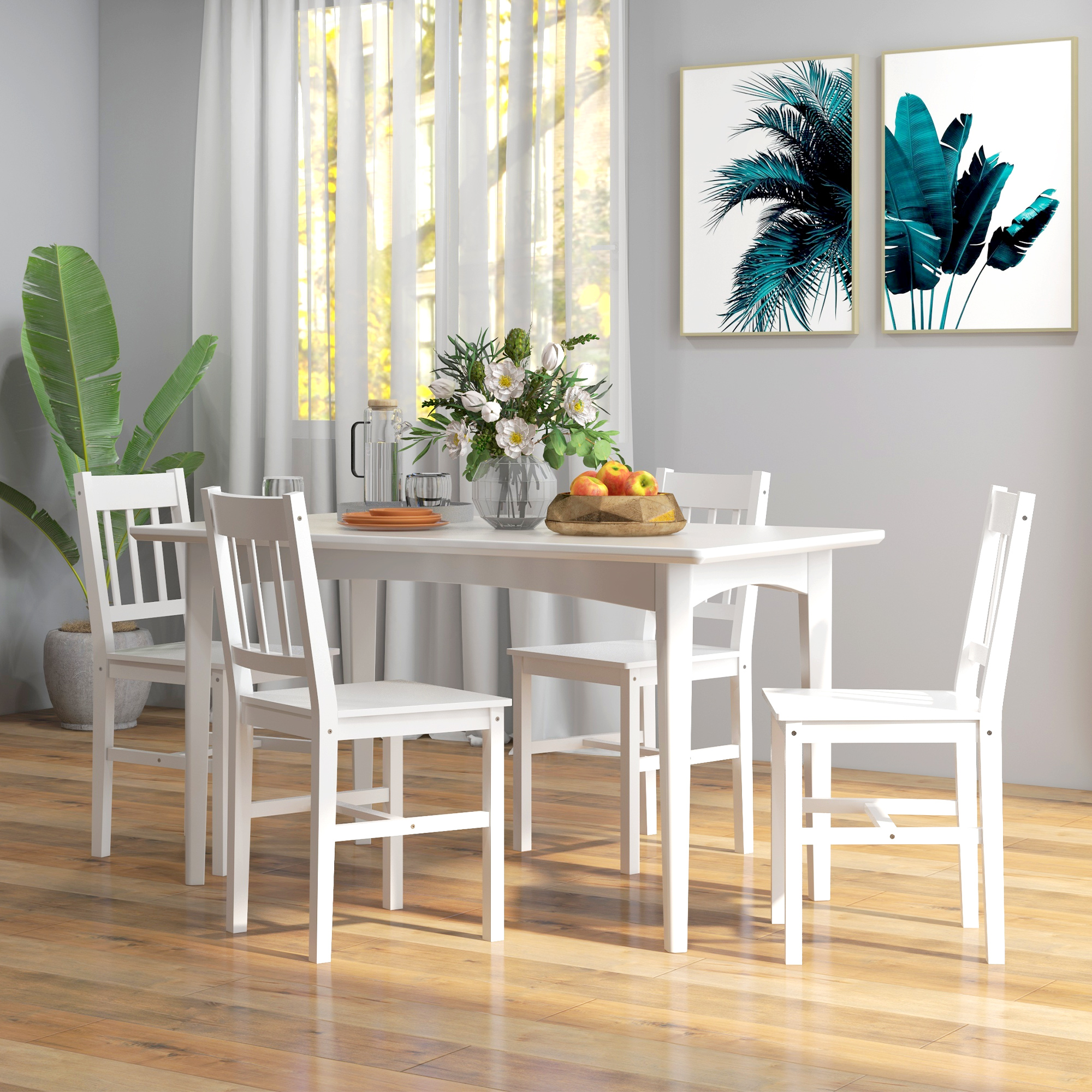Homcom Set da 4 sedie da pranzo sedie da cucina sedie, legno massiccio, 41 cm x 46,5 cm x 85,5 cm, Bianco   Aosom Italy
