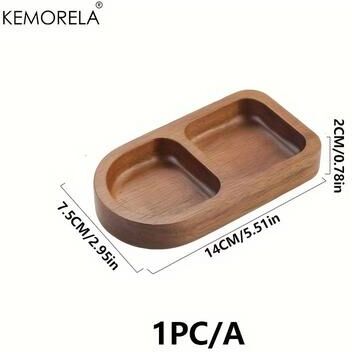 Inspired Finds Solid Wood Divided Serving Tray (2 Or 3 Compartments) Condiment And Snack Plate For Sauces, Sushi, Bread, And Desserts 2 compartment Tray (5.51in)