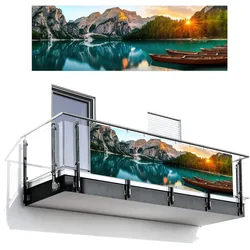 BALKON-SICHTSCHUTZ See - Berge - Sonnenuntergang - Boot Windschutz 300x100 cm