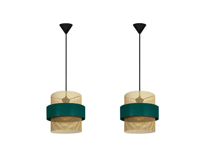 Lot 2 Suspension métal noir abat-jour vert et or