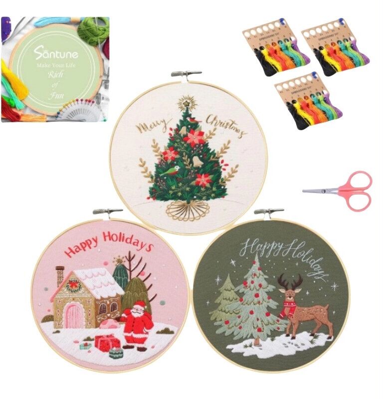 INF Kit de broderie DIY de Noël : Bonhomme de neige et renne (lot de 3)