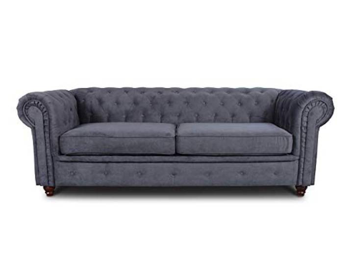 Sofnet - Sofa Chesterfield Asti 3-Sitzer (Graphit, Capri 16) Couchgarnitur, Polstersofa, Glamour Design, Strukturstoff, Holzfüße, komfortabel für Wohnzimmer