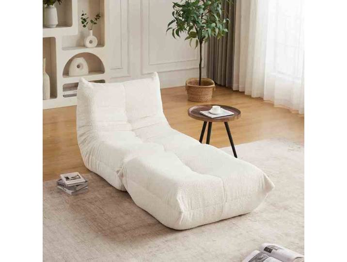 Fauteuil sac de siège - HIBA - Togo revisité - Avec repose-pieds - Mousse à mémoire de forme - Tissu chenille beige