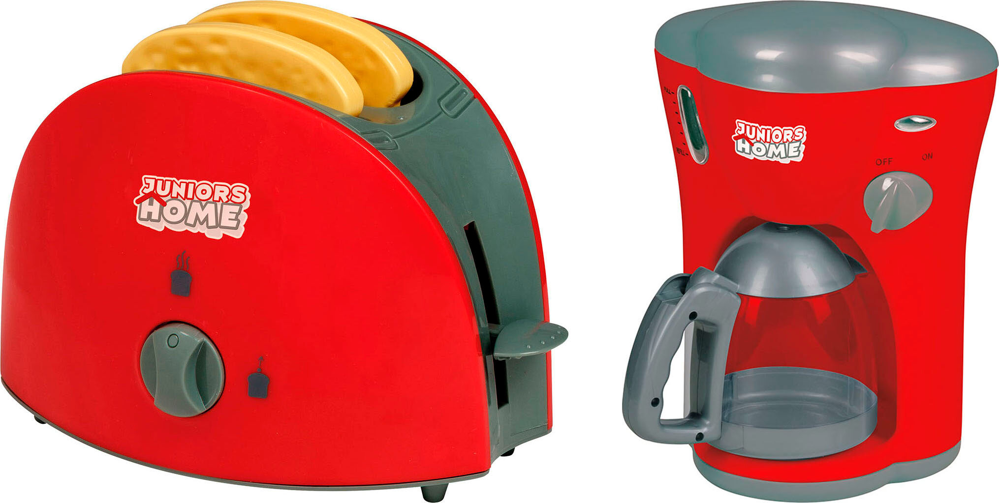 Kinder-Haushaltsset HAPPY PEOPLE "Toaster und Kaffeemaschine", rot (rot, grau), Spielzeug-Haushaltsgeräte, Kinder, Kunststoff, Kinder-Haushaltsset, mit Licht- und Soundeffekt
