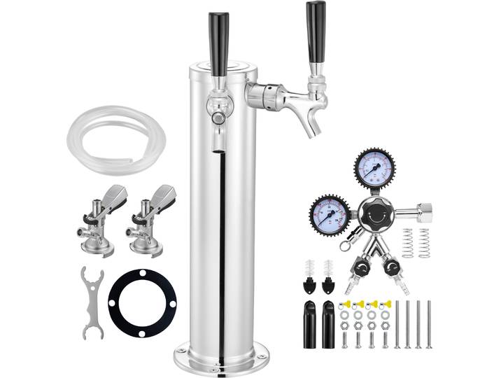 SucceBuy Kit de conversion pour tour de bière Kegerator à double robinet, distributeur de bière en acier inoxydable avec double manomètre