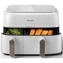 Philips Dual Basket Airfryer NA353/10, Fritteuse, Silber, Weiss