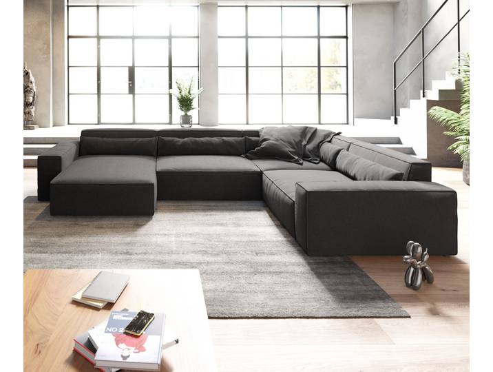 Wohnlandschaft Sirpio XL 360x260 cm Mikrofaser Schwarz Recamiere variabel, Wohnlandschaften