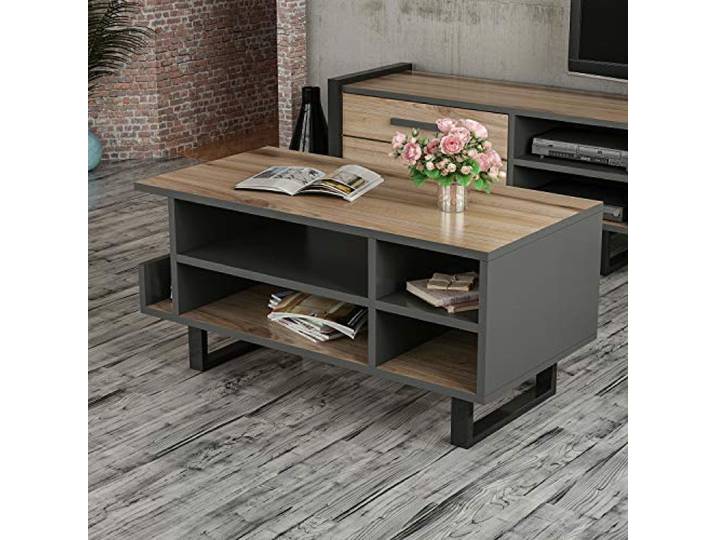 Minar by Home Mania Couchtisch, Design Leno, Holz, 92 x 43 cm, Schwarz