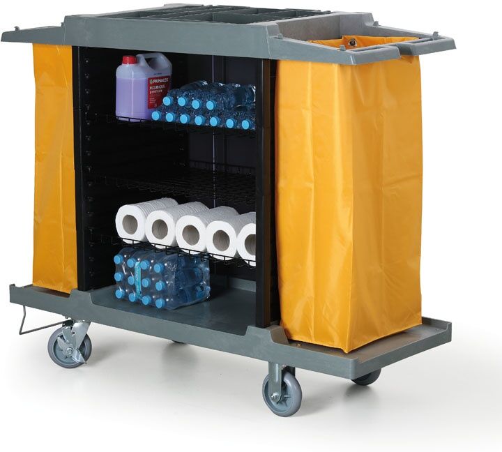 B2B Partner Reinigungswagen, Putzwagen mit Sackhalter, 3 Böden