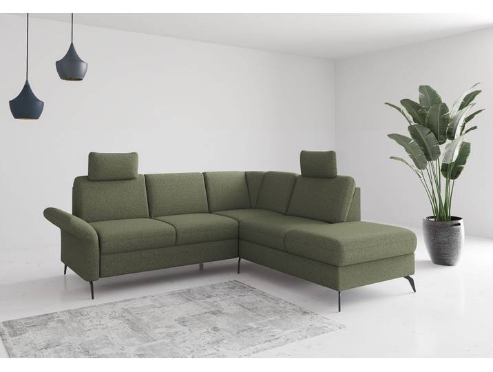 Ecksofa, Flachgewebe LINO, Olive, 240×216 cm, Ottomane Rechts, Klassisch, Home-affaire