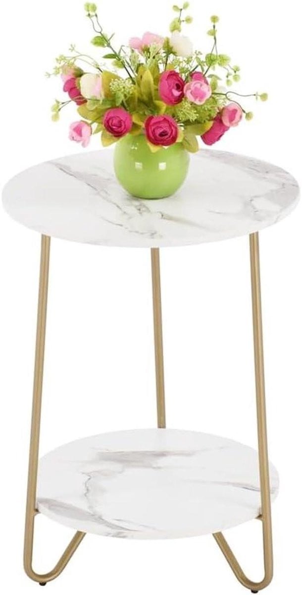 Ronde bijzettafel Wit Goud met twee niveaus opslag B: 40 cm, H: 55 cm